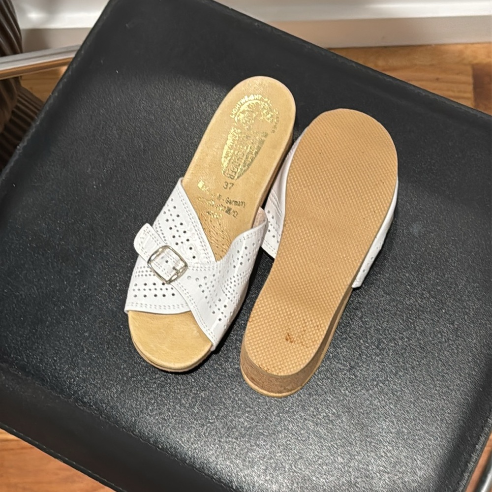 NWOT Worishofer White Cork Leather Mules sz37 / 6.5 - Picture 5 of 6